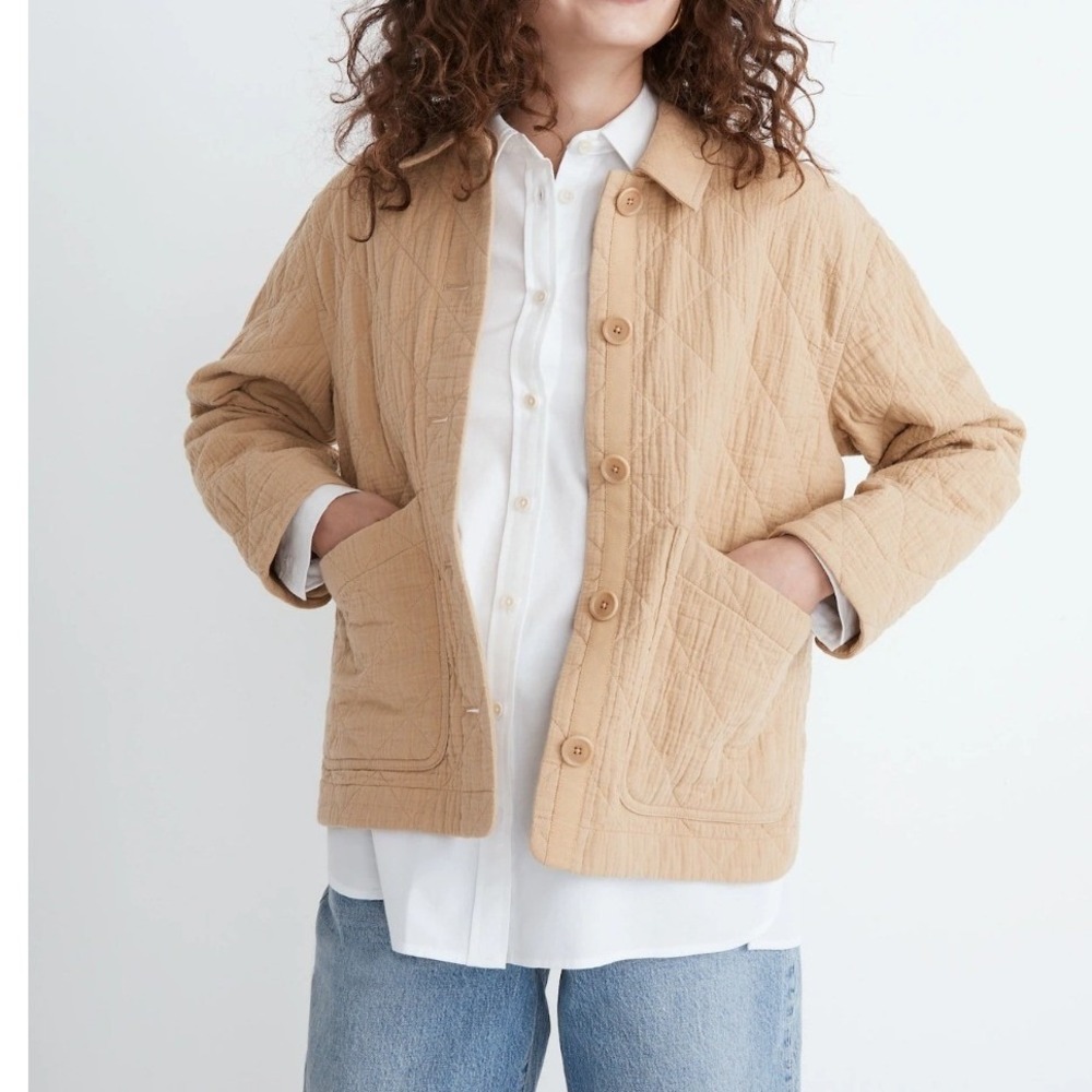 Madewell Quilted Lightspun Cropped Shacket Shirt Jacket Desert Dune Tan Medium